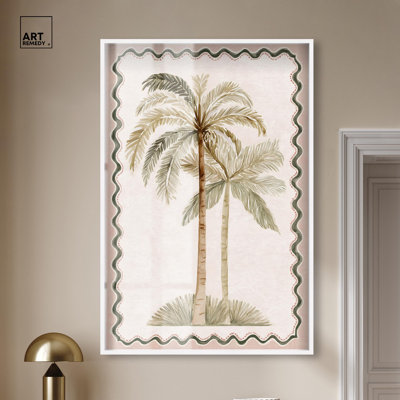 «Watercolor Palms IV Shadowbox Print Boho Coastal Art» par Art Remedy, cadre blanc, 36 x 54