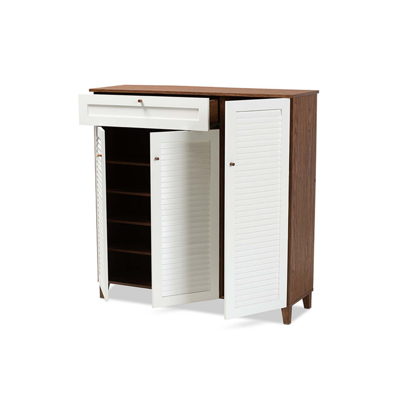 Shoe Storage Cabinet, White/Walnut