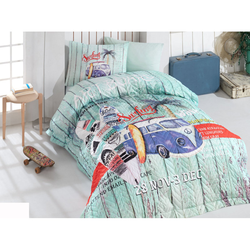 Cotton Graphic Print & Text Coverlet