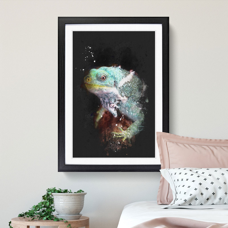 Fiji Iguana - Framed Print, 63cm H x 45cm W x 2cm D, Black Framed