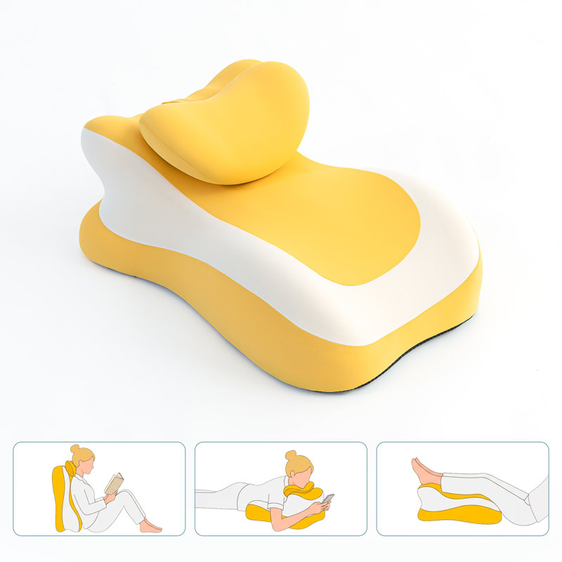 Sleep Zone Memory Foam Reading Pillow, Multi-Position Bed Pillow for Petite Adults, Washable Cover, Gray, Yellow