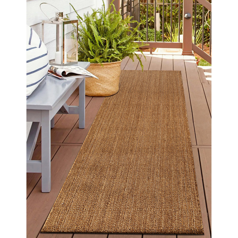 Plaid Natural/Jute Easy-Care Indoor/Outdoor Flat Woven Area Rug, Runner 2'3" x 6', Natural