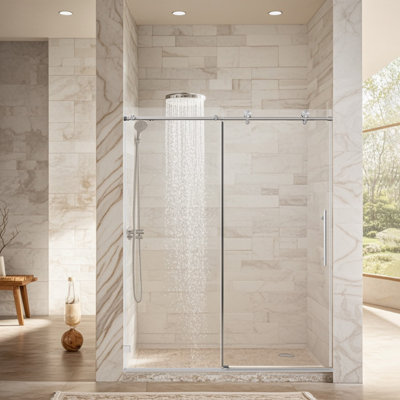 56-60" W x 74" H Frameless Single Sliding Shower Door, 5/16" Tempered Glass, Brushed Nickel, Soft-Close