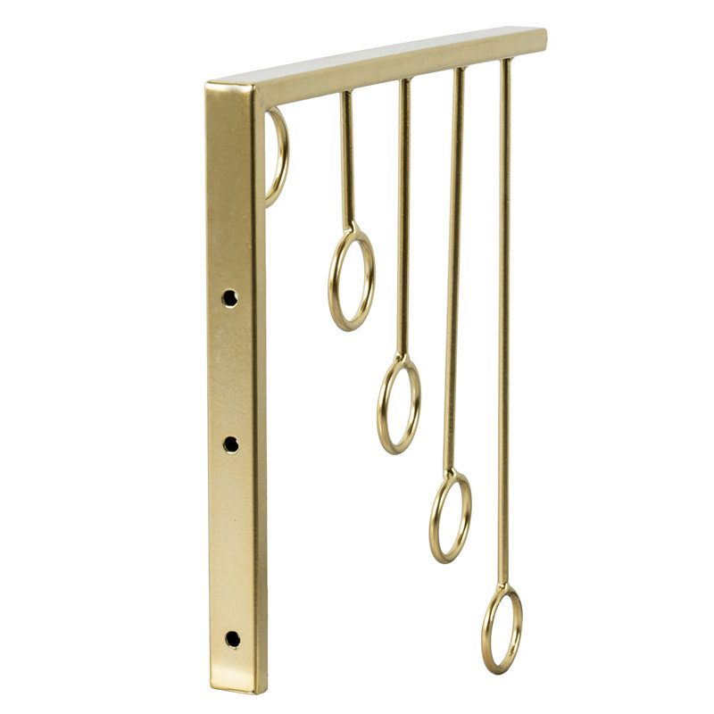 Set of 3 Gold Metal Wall-Mounted Garment Racks – 5 Hanging Rings for Clothes, Coats, and Retail Display (Set of 3)