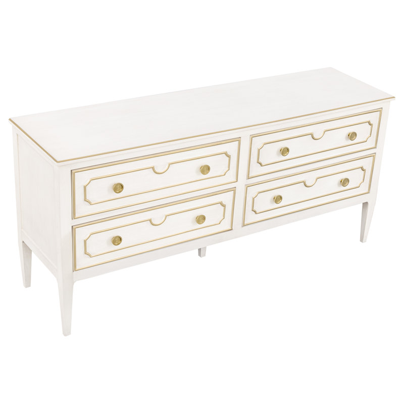 Camille 4 Drawer 72" W Double Dresser, Linen/Gold