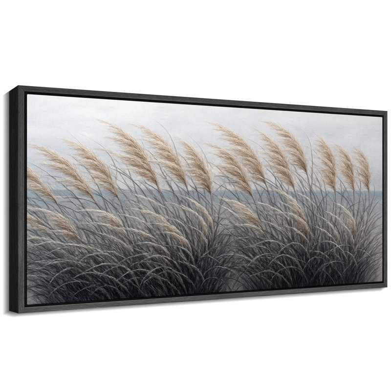 Bord de mer, avoine, herbe, plage neutre, paysage, très grandes photos, impression sur toile encadrée, Noir