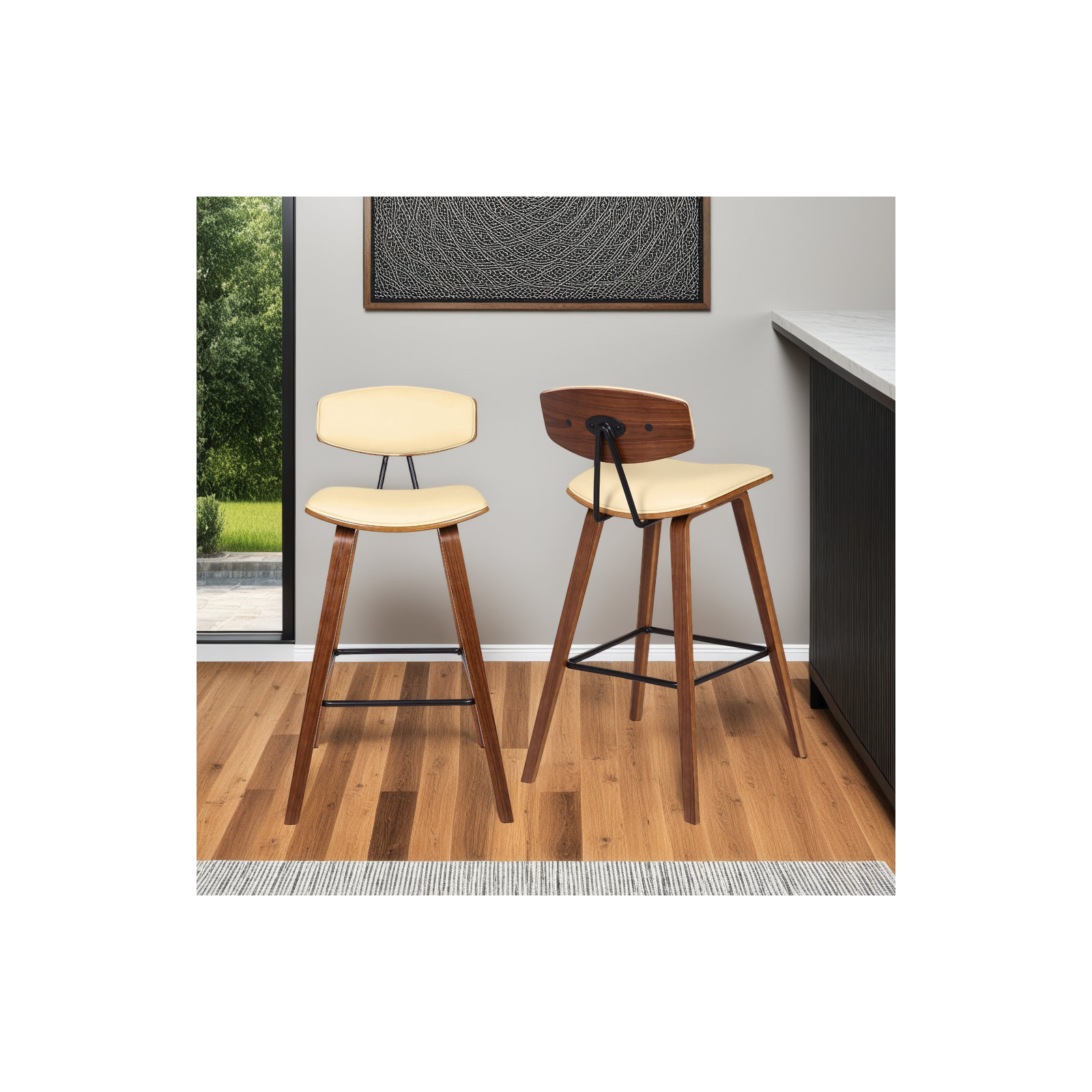 Payton Vegan Leather Bar & Counter Stool, Counter Stool (26" Seat Height), Cream Faux Leather, Walnut