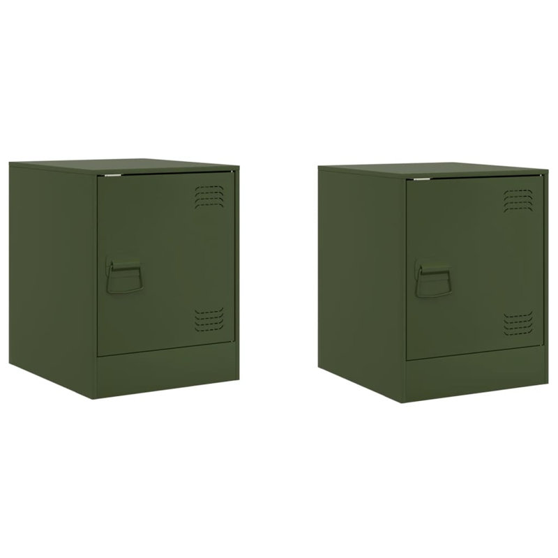66 34.5cm W Steel Bedside Table, Olive Green, Set of 2