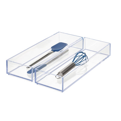 iDesign Clarity Drawer Organizer, Kitchen and Bathroom Organization, Clear, Pack of 2