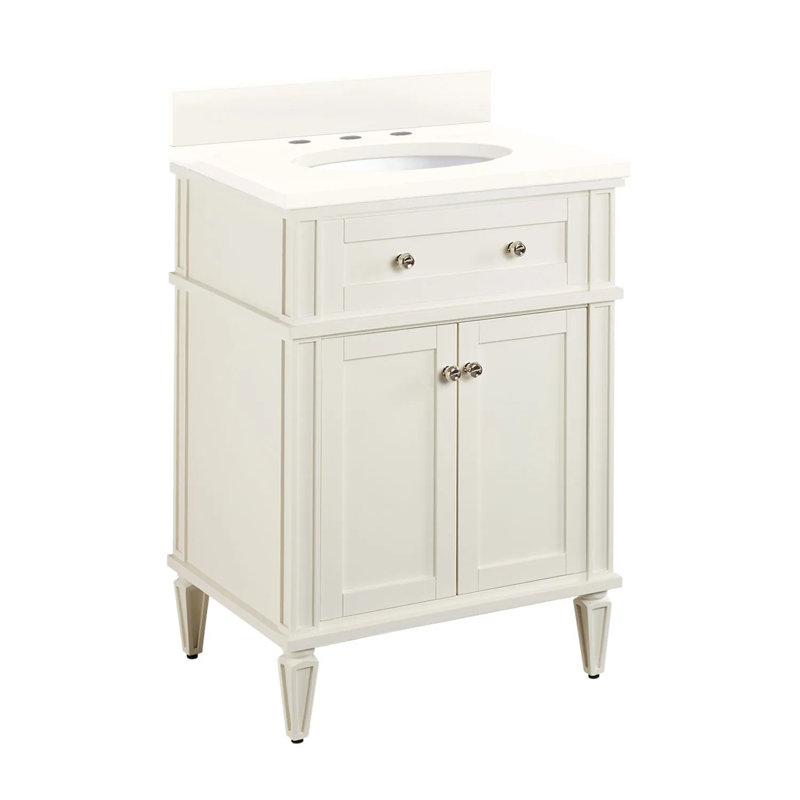 24" Elmdale Single Bathroom Vanity Set with Oval Undermount Sink, 8" Widespread, Feathered White Quartz, Soft White