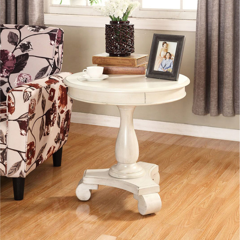 Table d'appoint H 26,5 po - Bois massif gracieux et bout élégant 26 po, Blanc