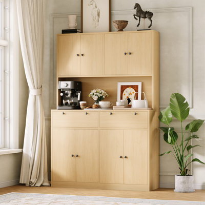 71" Tall Kitchen Pantry Cabinet Food Storage Pantry with Charging Station and 2 Drawers for Dining Room