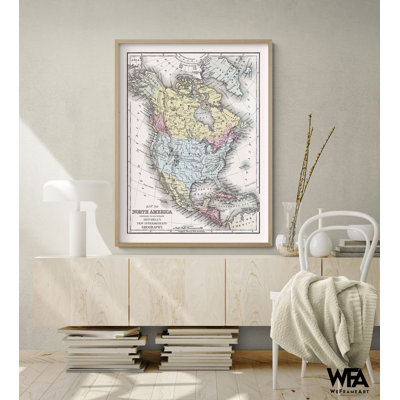 North America United States Mexico Canada, Farmhouse Style Framed Map Office Decor, Rustic Hallway Wall Art, Extra Large Lobby Decor