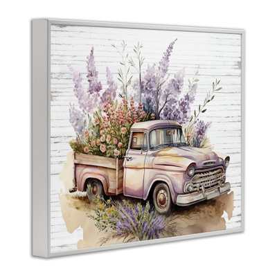 Art de giclée encadrée de camion rempli de lavande par lettré et doublé