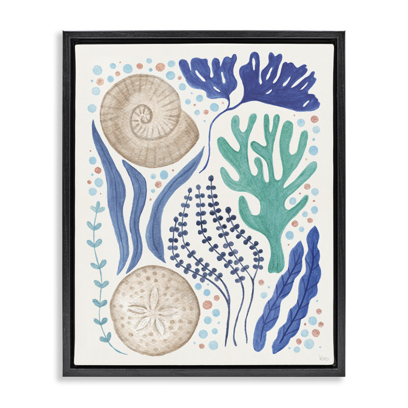  Scattered Marine Life Floater Canvas Wall Art by Veronique Charron, H 21 po x l 17 po, Cadre flottant noir de jais