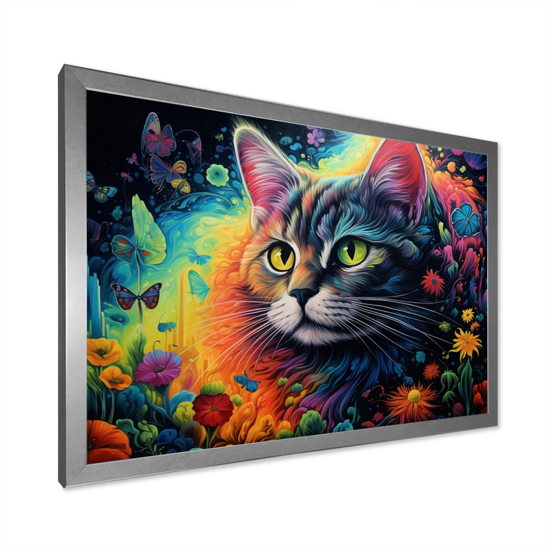 Portrait d'un beau chat gracieux - impression, H 16 po x l 32 po x P 1 po, Cadre simple argenté
