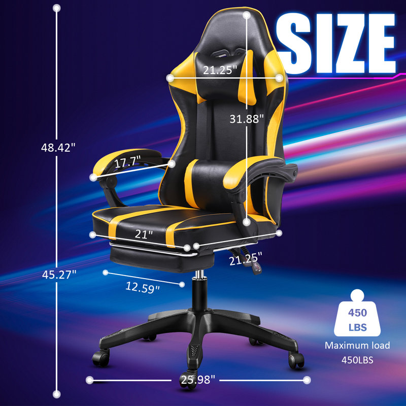 Wrought Studio™ Adjustable Reclining Leather Swiveling PC & Racing Game Chair, Yellow