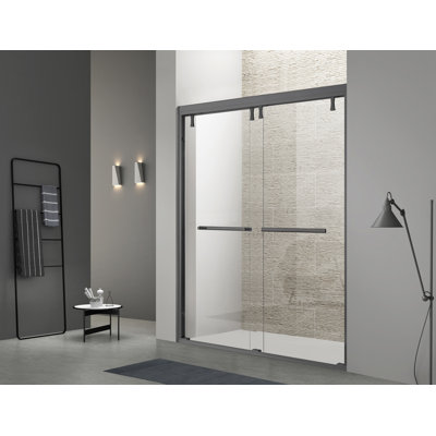 Porte de douche coulissante double l 48 po x H 76 po | Verre trempé | Cadre en alliage d'aluminium