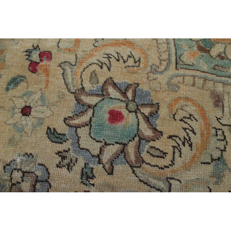 Tapis beige / rouge en laine noué à la main de style oriental Madon