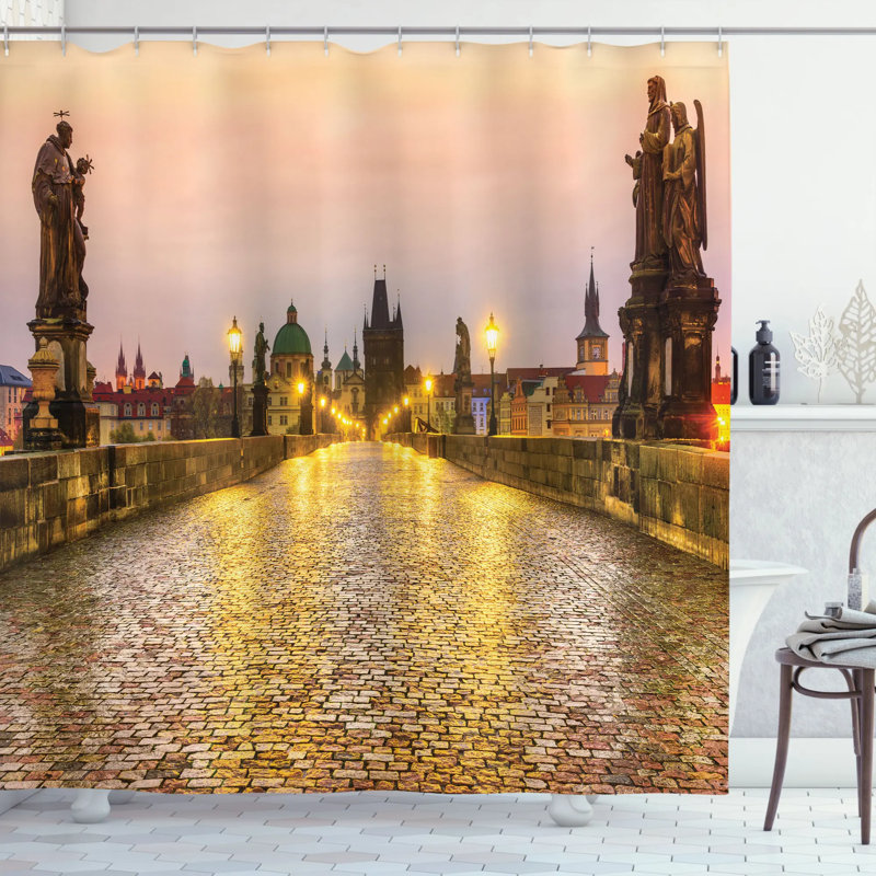 Rideau de douche old town in prague cityscape, H 70 po x l 69 po