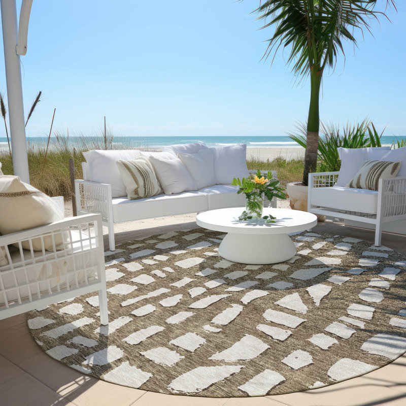 Lamanna Washable Striped Indoor / Outdoor Rug, Round 8'