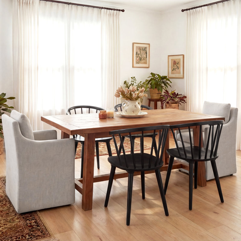 Mixed Style Solid Wood Upholstered Dining Seating Dining Chair Set