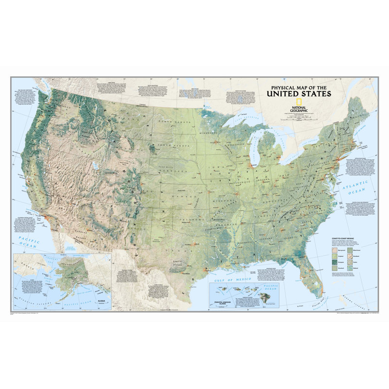 Carte murale physique des États-Unis, Standard (25 po x 38 po)