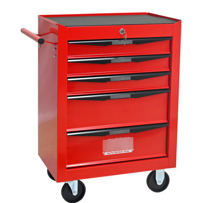 5 Drawers, Tool Chest Cabinet, Red&Black, Bearing Drawer Slides, High - Quality Performance, Organizer, Universal Wheels, Key Locking 20" Red&Black 5