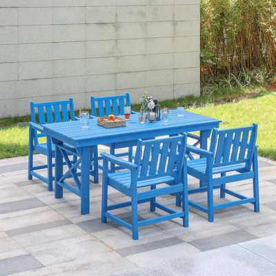 HDPE Patio Dining Set, 5-Piece Outdoor Table And Chairs With Umbrella Hole, Modern Outdoor Dining Set For 4, HDPE Outdoor Patio Furniture Dining Sets For Deck, Poolside, Porch