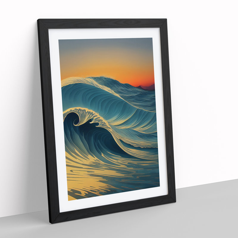 XV1022-3049X Ocean Wave At Sunset No.1 - Single Picture Frame Print, Black, 46cm H x 34cm W