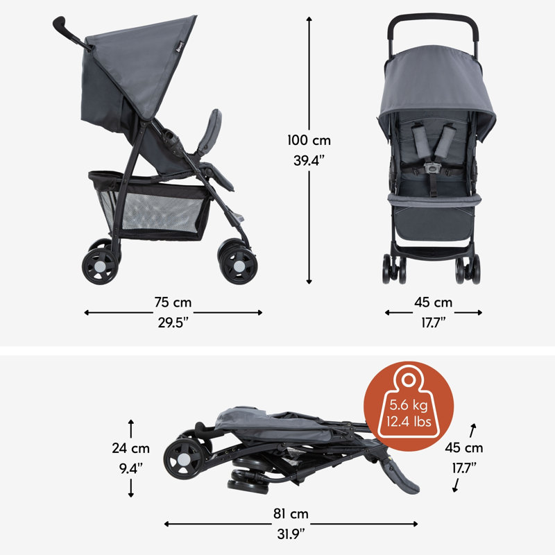Poussette Hauck Sport T13 légère, compacte et pliable, couleur anthracite.