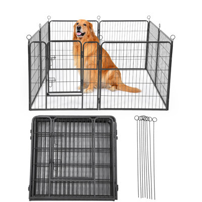 Parc d'extérieur pour chien, enclos d'exercice en métal robuste pour animaux de compagnie, 32 pouces, clôture en métal à 8 panneaux avec barrière, clôture pour grands / petits chiens, clôture portable pour camping-car, camping