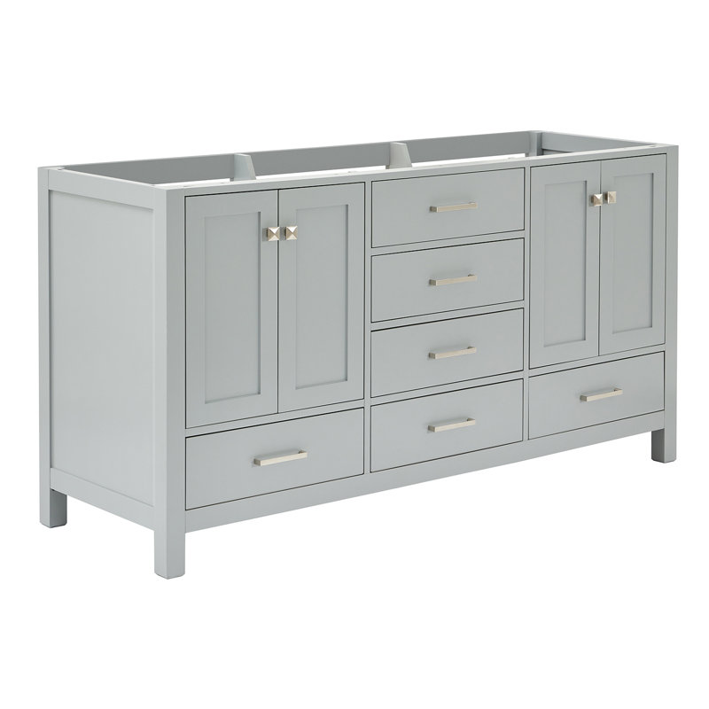 Meuble-lavabo double en bois massif de 66 à 67 po Panchuri, Gris