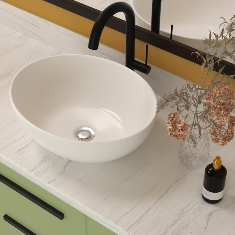 Lavabo de salle de bain ovale moderne en céramique blanche 16 x 13 pouces Modern - Teinture, choix luxueux pour élément d'accessoire chic