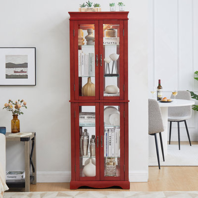 Lighted Glass Curio Display Cabinet With Adjustable Shelves And Internal Lighting, Perfect For Showcasing Collectibles In Living Rooms And Kitchens.