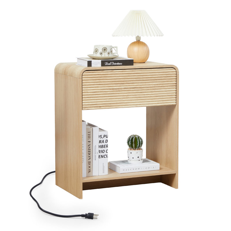 End Table With Storage And Charging Station, Natural