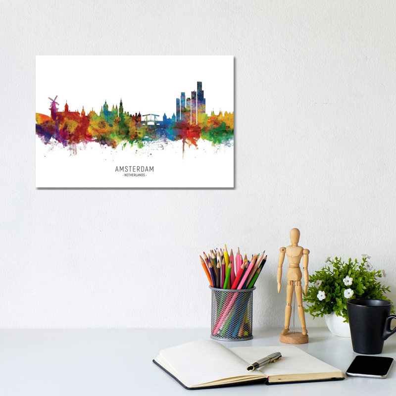 Amsterdam Netherlands Skyline by Michael Tompsett - Wrapped Canvas Painting, 20.32 cm H x 30.48 cm W
