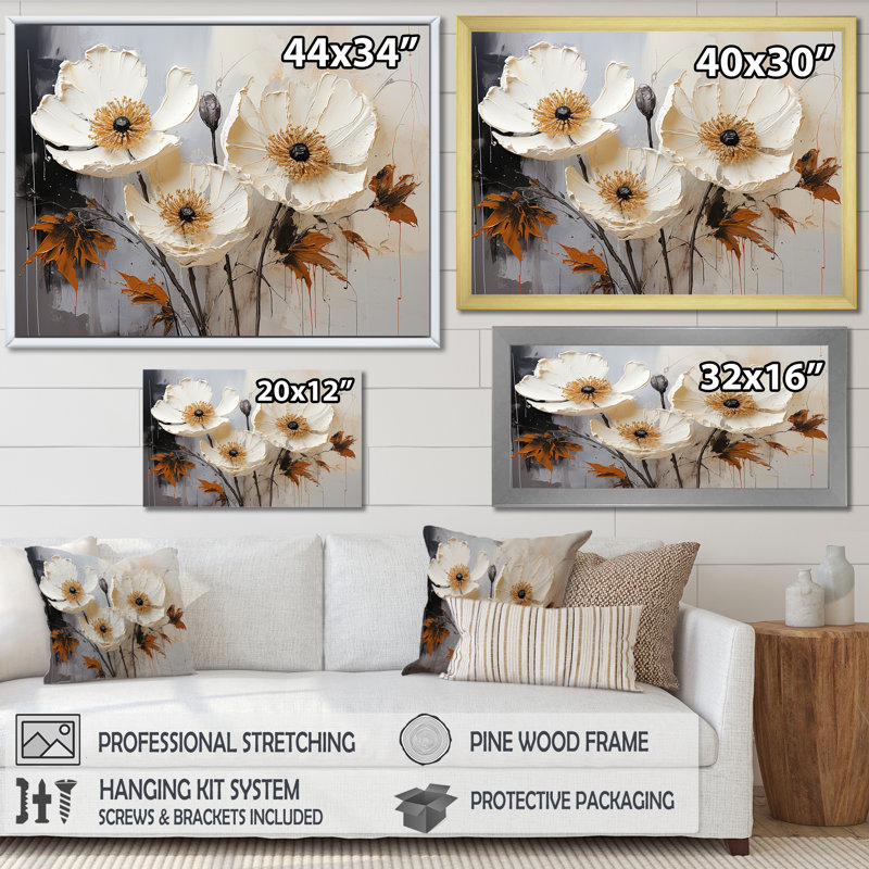 «Vivid Poppy Minimalisme Moments I», reproduction sur toile, Cadre flottant blanc, H 34 po x l 44 po
