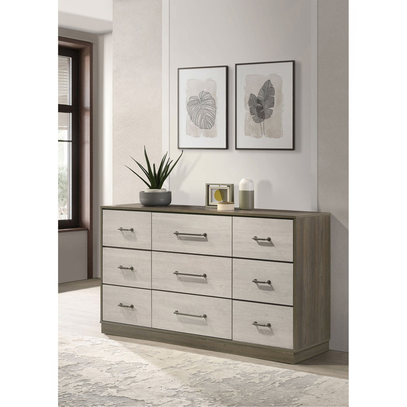 Commode 9 tiroirs chêne gris / amande