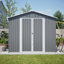 Remise de rangement extérieure en métal 8 pi x 12 pi avec porte latérale supplémentaire, grande remise à outils avec 2 portes verrouillables pour un accès facile, structure en aluminium, rangement de patio de jardin gris