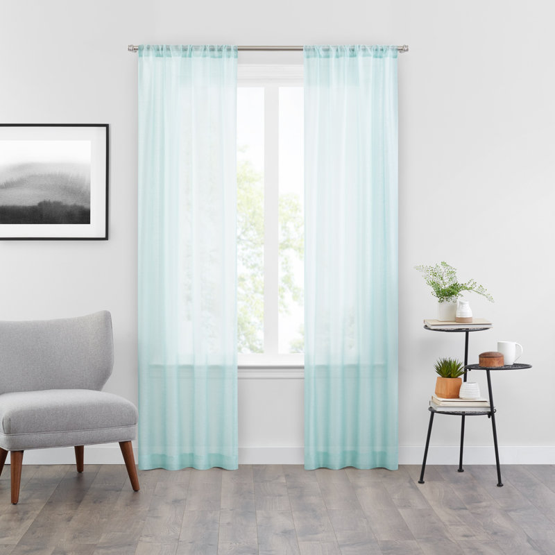 Ground Length Yellow Sheer Polyester Rod Pocket Curtain Panel