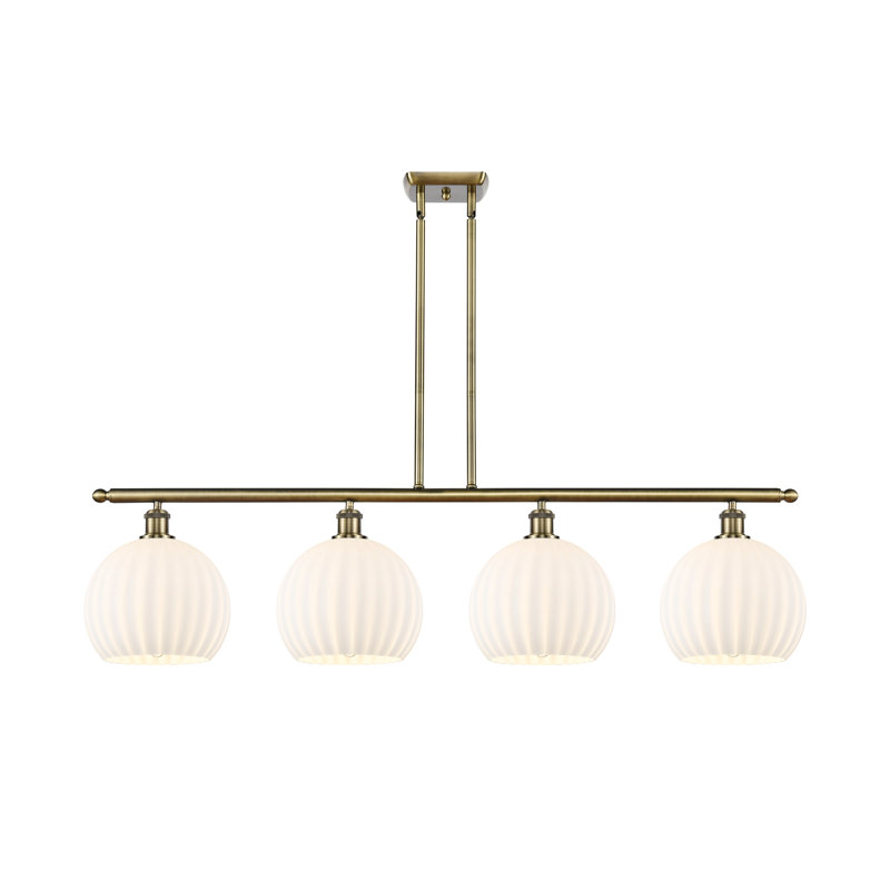 Luminaire suspendu pour îlot suspendu 4 lumières blanc vénitien Ballston, H 12,25 po x l 48,25 po x P 10 po, Laiton antique