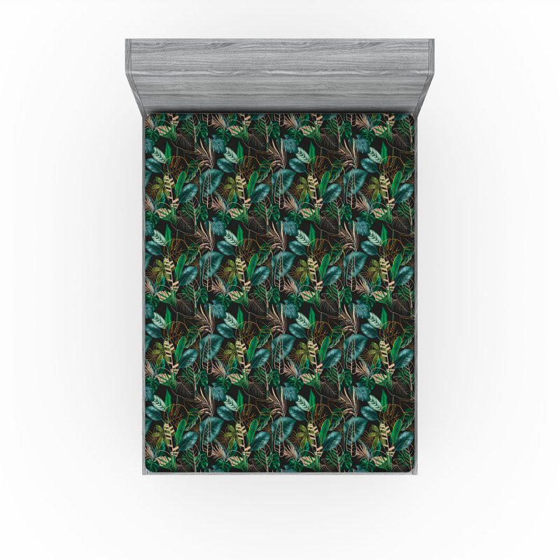 Drap-housse Ambesonne, Vert, bleu sarcelle, gris foncé / floral, Drap-housse de taille très grand