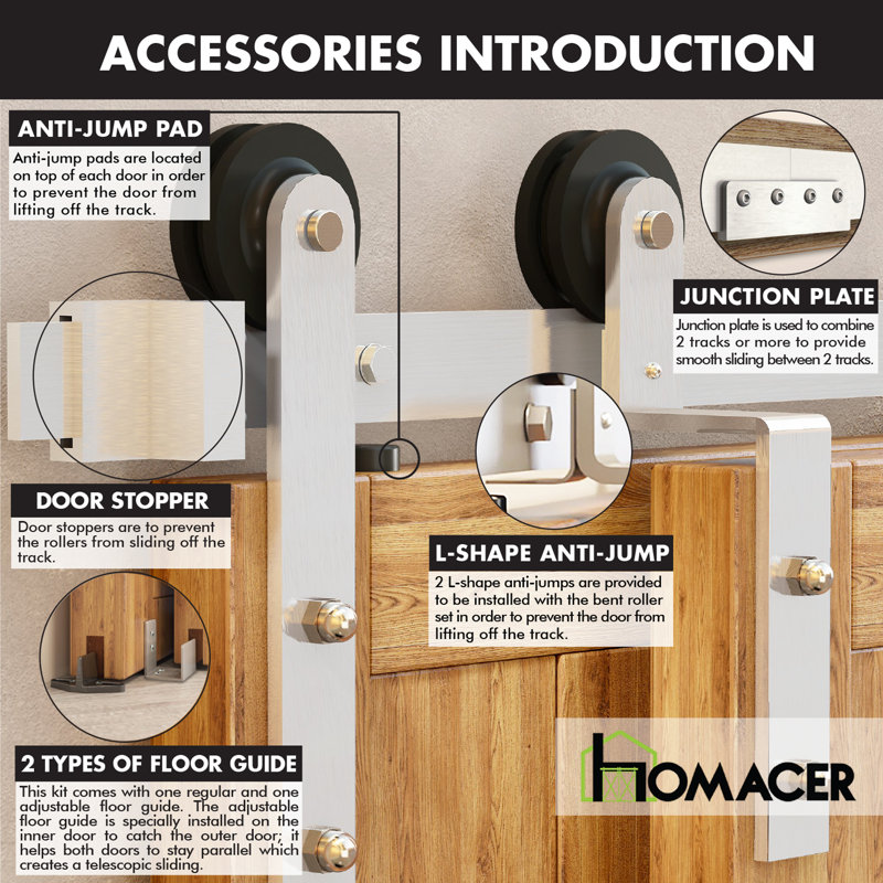 Brushed Nickel Straight Design Single Track Bypass Two Door Hardware Kit, 120 in.
