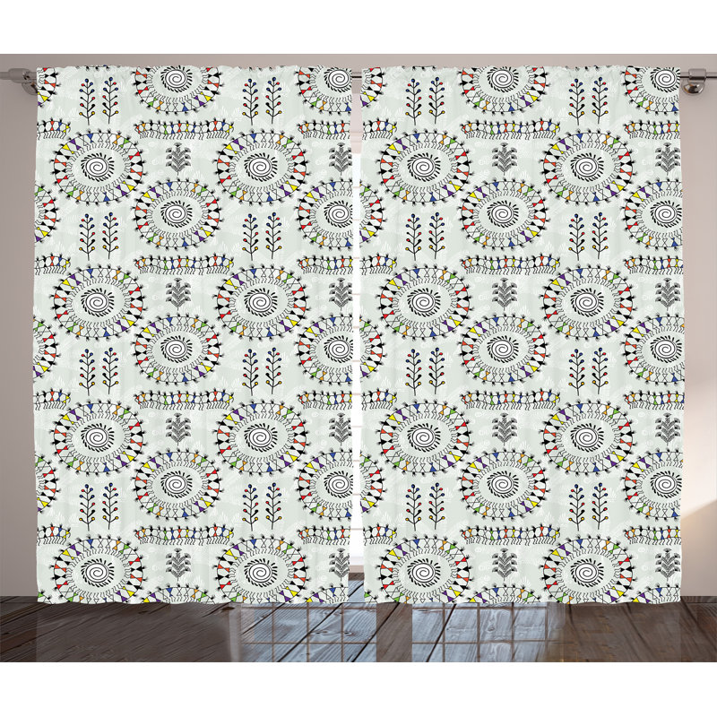 Indian Circular Decor Abstract Semi-Sheer Rod Pocket Curtain Panels, 54" W x 90" L