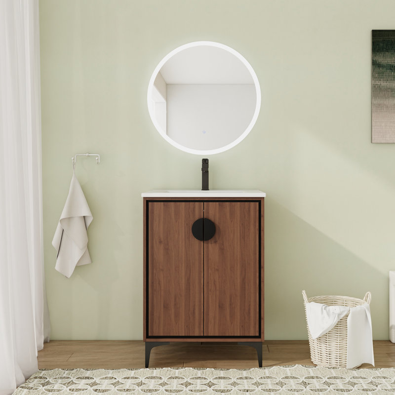Meuble-lavabo simple 24,09 avec comptoir, Brun