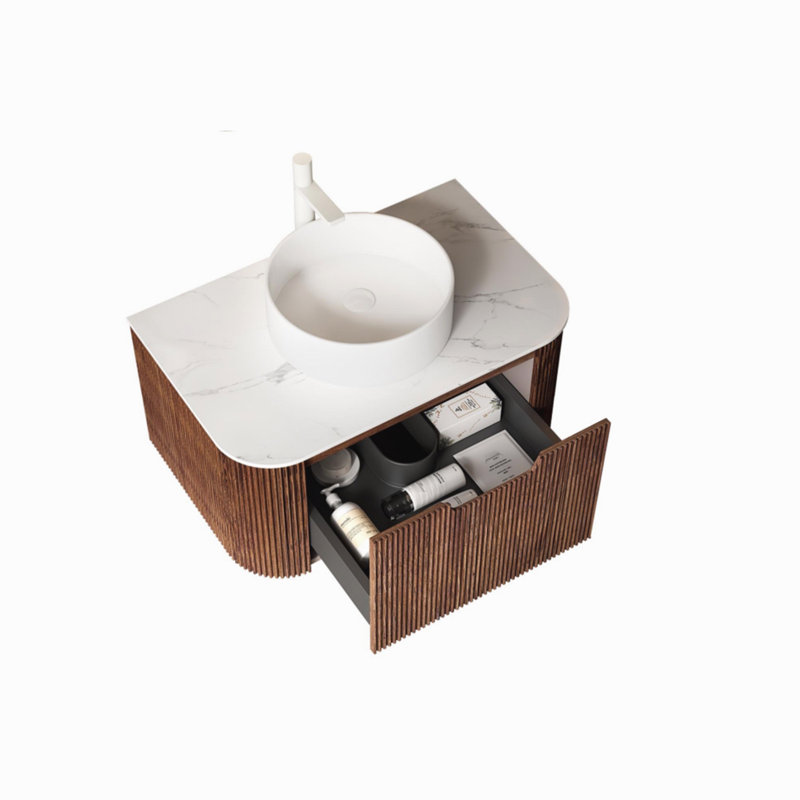 30" Bathroom Vanity Wall-Mounted Floating Vanity with Sink, Walnut