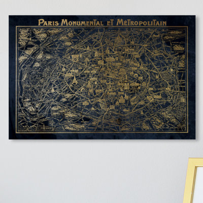 «Marine Gold Paris Map» par Oliver Gal, reproduction d'art graphique sur toile