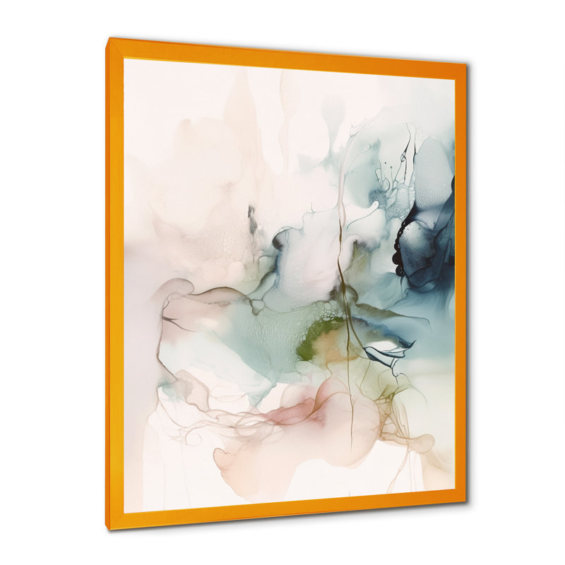 «Green and Cream Essence Of Modernity IV», reproductions de toiles abstraites en marbre, L 16 po x H 32 po, Encadrement doré