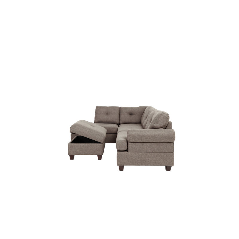 Canapé modulaire contemporain 3 pièces Mocha Dorris, Tissu moka, Orienté à droite